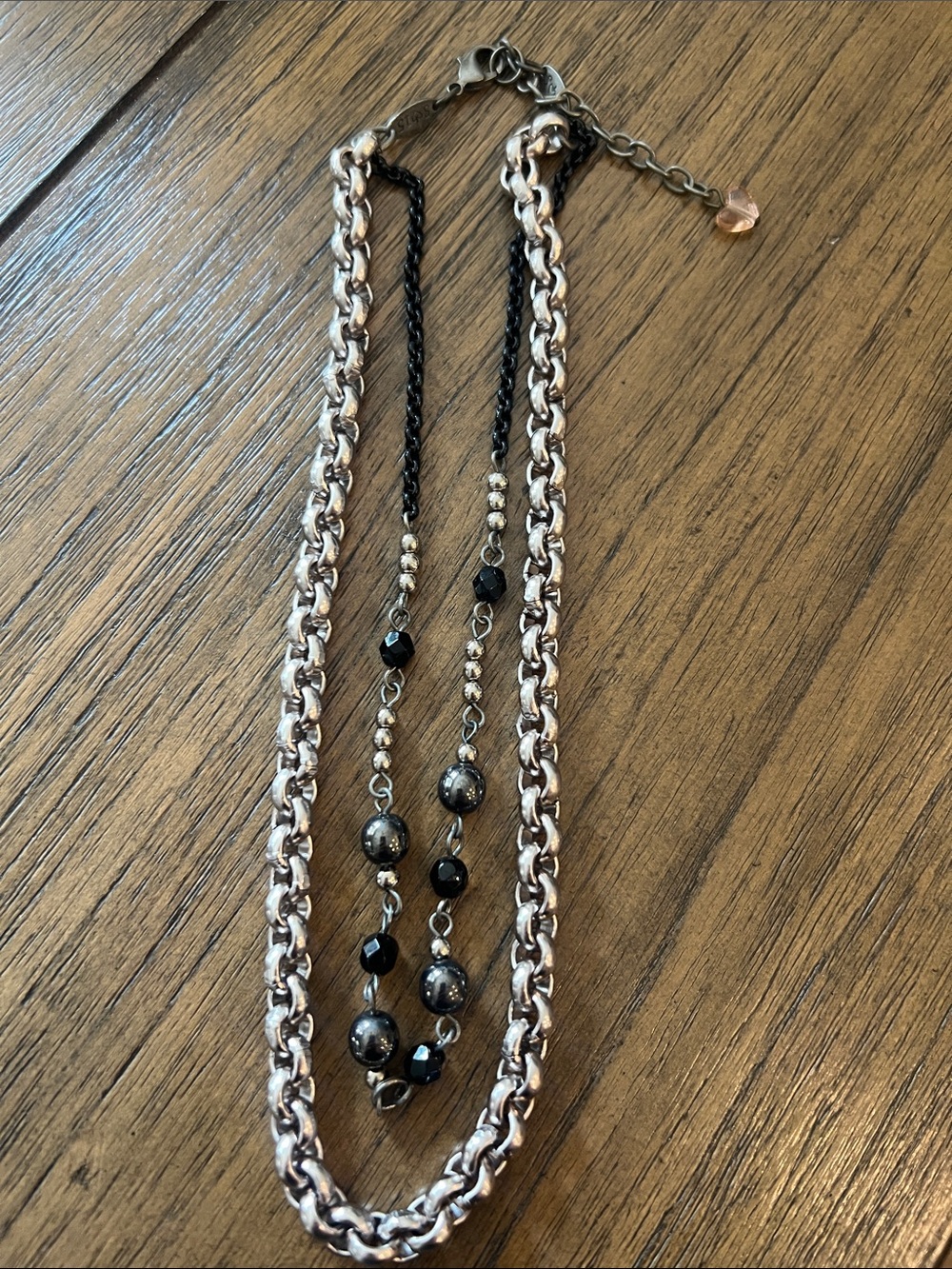 Authentic Sabika S15  2 row Black and Silver Swarovski beaded Chain Necklace